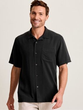 Tommy Bahama Harbor Luxe 100% Silk Camp Shirt Black (XL)